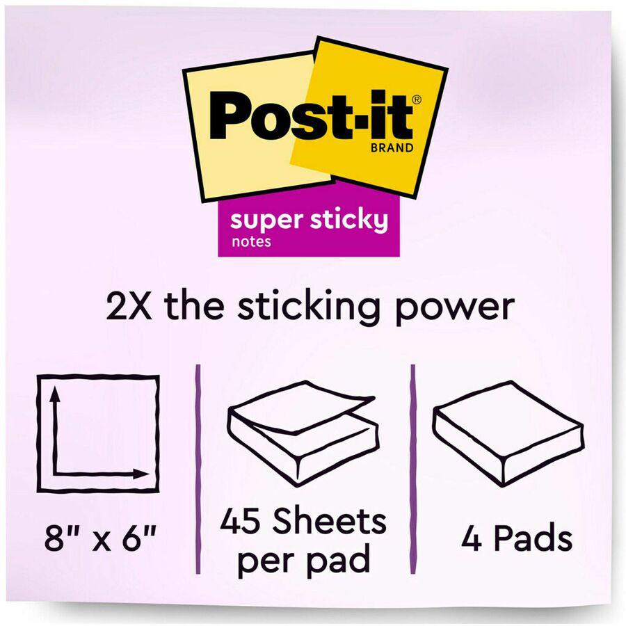 Post-it&reg; Super Sticky Notes - Energy Boost Color Collection - 180 - 6" x 8" - Rectangle - 45 Sheets per Pad - Unruled - Vital Orange, Tropical Pink, Limeade, Blue Paradise - Paper Fibre - Self-adh. Picture 6