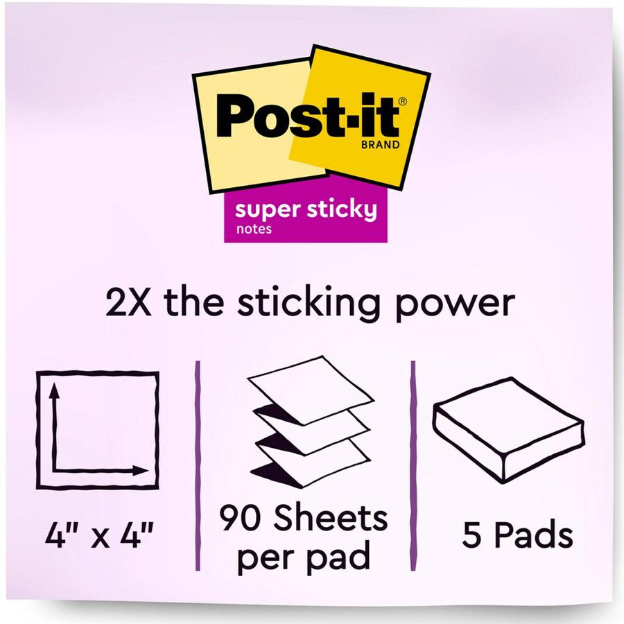Post-it&reg; Super Sticky Lined Dispenser Notes - 450 - 4" x 4" - Square - 90 Sheets per Pad - Ruled - Canary Yellow - Paper - Pop-up, Self-adhesive - 5 / Pack. Picture 3