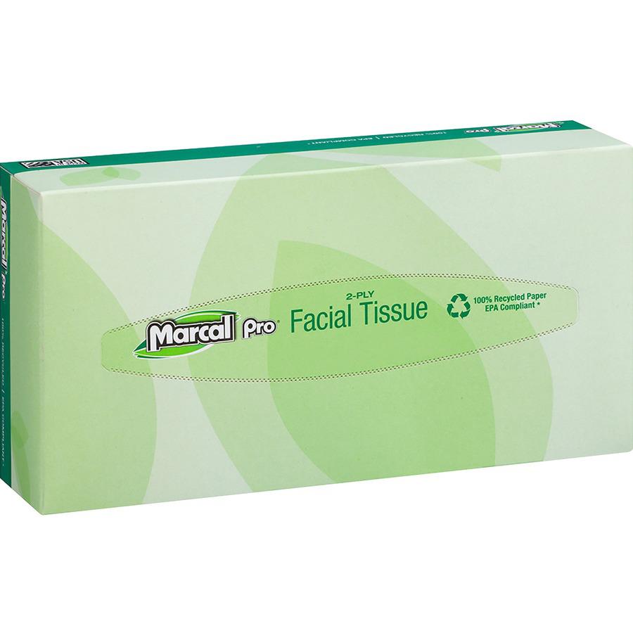 Marcal Pro Facial Tissue - Flat Box - 2 Ply - 4.50" x 8.60" - White - 100 Per Box - 30 / Carton. Picture 2