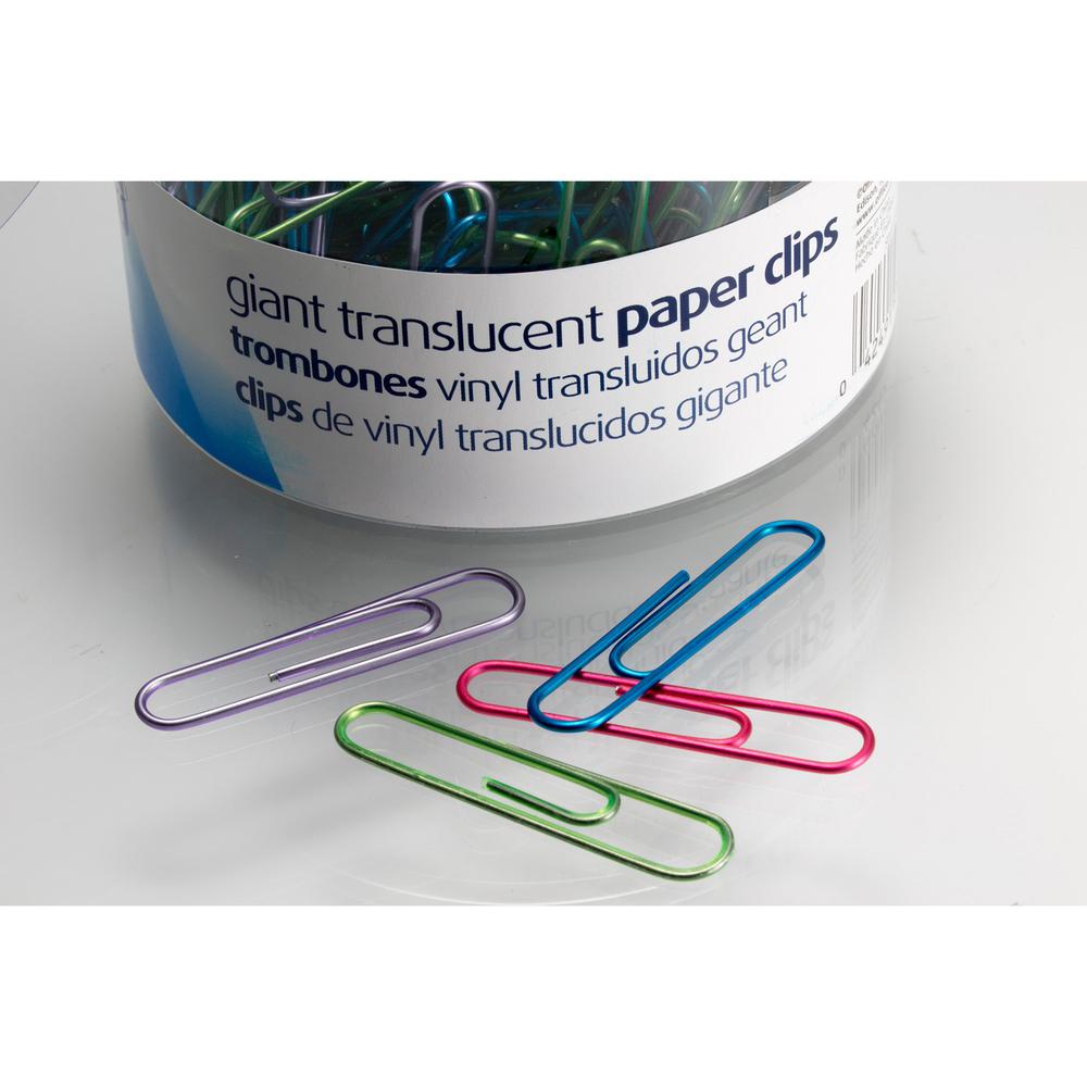 Officemate Giant Translucent Vinyl Paper Clips - Jumbo - 2" Length x 0.5" Width - 200 / Pack - Blue, Red, Green, Silver, Purple - Vinyl. Picture 2