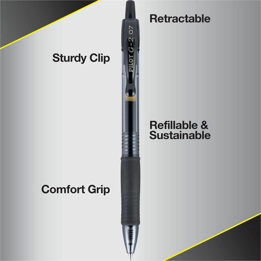 Pilot G2 Retractable Gel Ink Rollerball Pens - Fine Pen Point - 0.7 mm Pen Point Size - Refillable - Retractable - Black Gel-based Ink - Clear Barrel - 1 Dozen. Picture 4