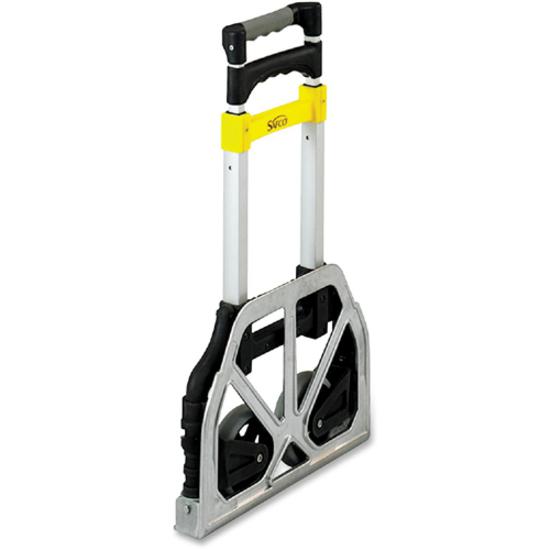 Safco Stow-Away Hand Truck - Telescopic Handle - 110 lb Capacity - 4 Casters - 5" Caster Size - Aluminum - x 16.3" Width x 25" Depth x 39.5" Height - Aluminum Frame - Silver, Black - 1 Each. Picture 4