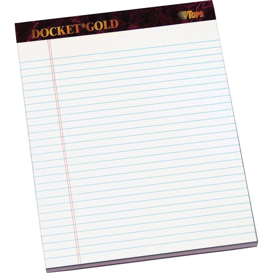 TOPS Docket Gold Legal Ruled White Legal Pads - 50 Sheets - Double Stitched - 0.34" Ruled - 20 lb Basis Weight - 8 1/2" x 11 3/4" - White Paper - Burgundy Binder - Perforated, Hard Cover, Resist Bleed. Picture 2