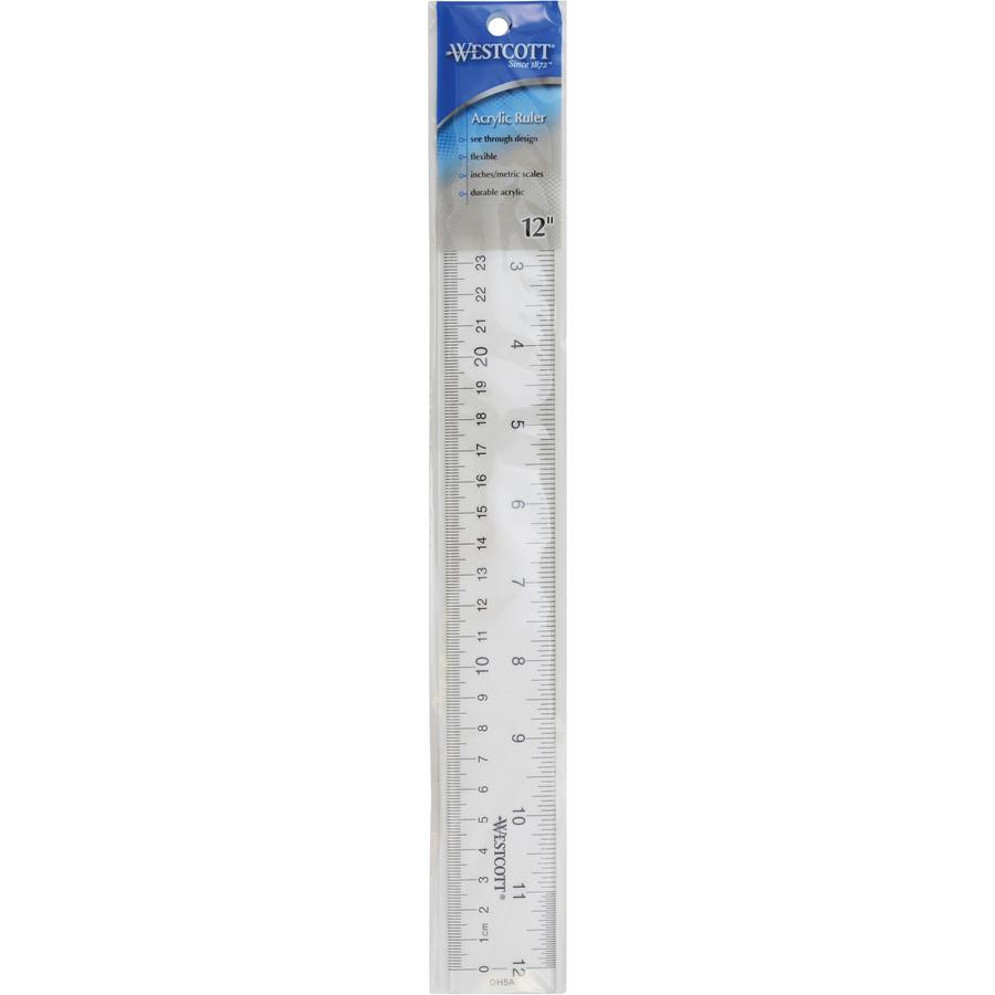 Westcott See-Through Acrylic Rulers - 12" Length 1" Width - 1/16 Graduations - Imperial, Metric Measuring System - Acrylic - 1 Each - Clear. Picture 3