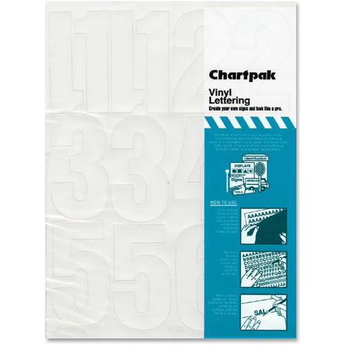 Chartpak Permanent Adhesive Vinyl Numbers - 23 x Numbers Shape - Self-adhesive - Helvetica Style - Easy to Use - 4" Height - White - Vinyl - 1 / Pack. Picture 2