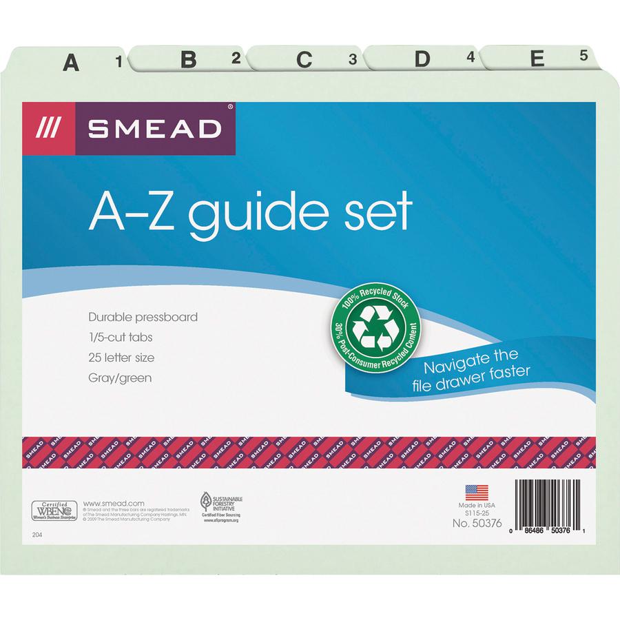 Smead 1/5 Tab Cut Letter Recycled Top Tab File Folder - 8 1/2" x 11" - Assorted Position Tab Position - Pressboard - Green - 100% Recycled - 25 / Set. Picture 3