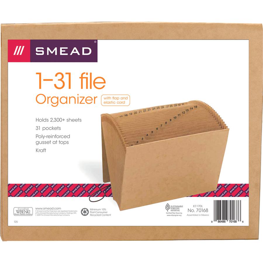 Smead Letter Recycled Expanding File - 8 1/2" x 11" - 7/8" Expansion - 31 Pocket(s) - Leatherine - Kraft - 10% Recycled - 1 Each. Picture 7