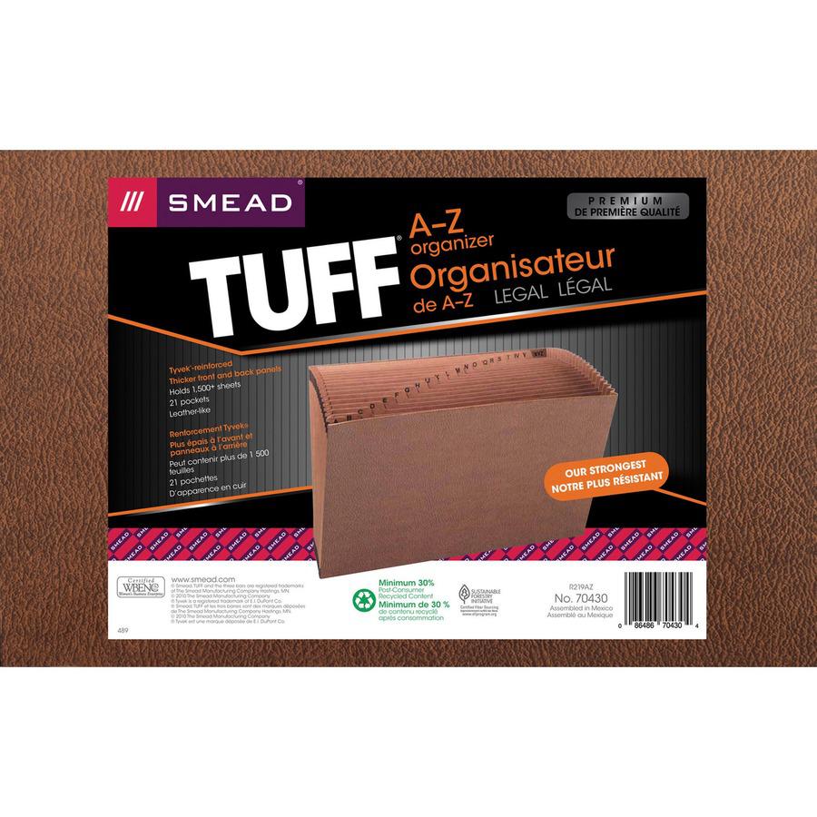 Smead TUFF Legal Recycled Expanding File - Legal - 8 1/2" x 14" Sheet Size - 7/8" Expansion - 21 Pocket(s) - Redrope - Red - Recycled - 1 Each. Picture 8