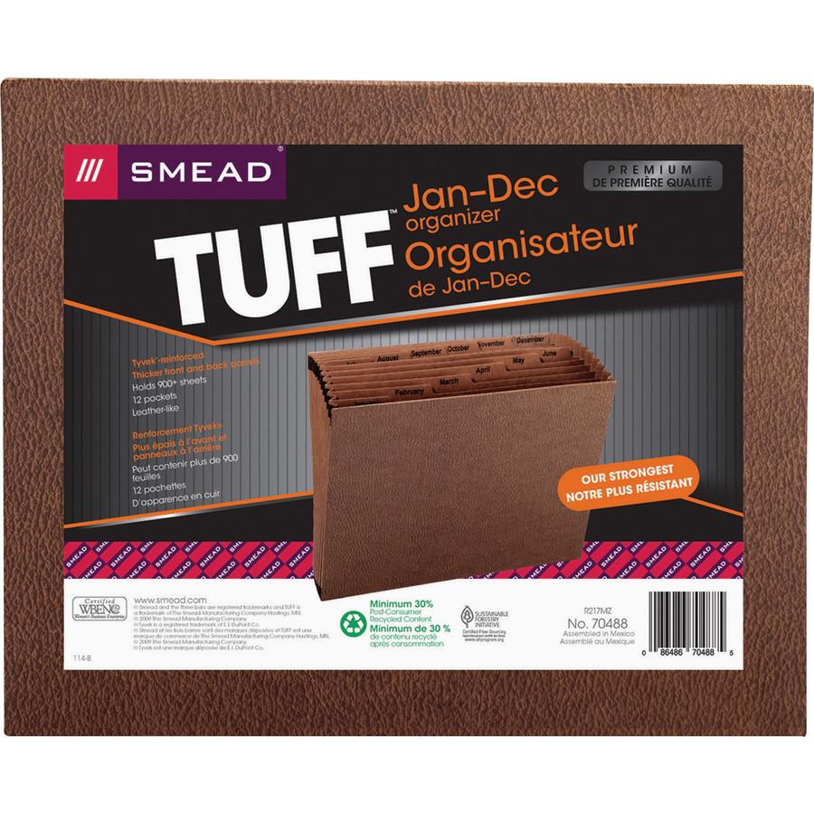 Smead TUFF&reg; Expanding File, Monthly (Jan.-Dec.) 12 Pockets, Letter Size, Redrope-Printed Stock (70488) - 8 1/2" x 11" - 7/8" Expansion - 12 Pocket(s) - Redrope - 30% Recycled - 1 Each. Picture 6