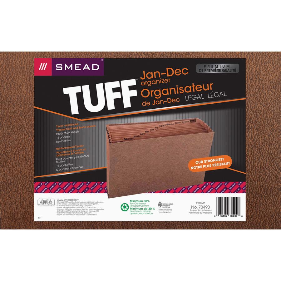 Smead TUFF Legal Recycled Expanding File - Legal - 8 1/2" x 14" Sheet Size - 7/8" Expansion - 12 Pocket(s) - Recycled - 1 Each. Picture 3