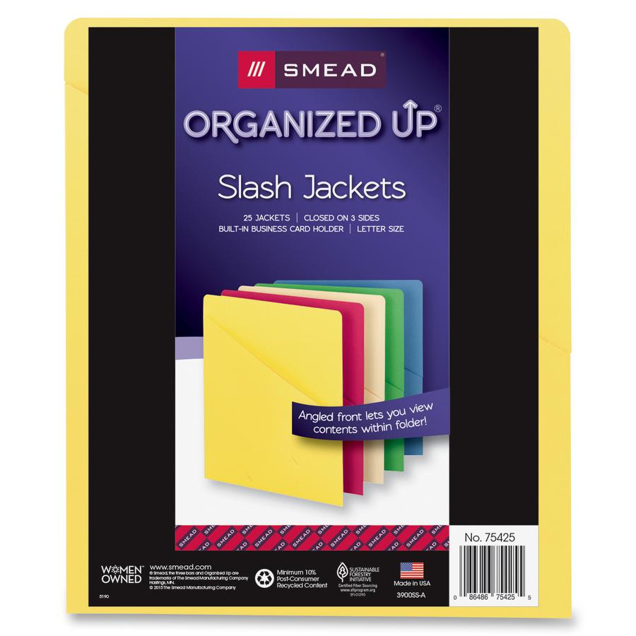 Smead Letter Recycled File Jacket - 8 1/2" x 11" - Manila, Blue, Green, Red, Yellow - 10% Recycled - 25 / Pack. Picture 6