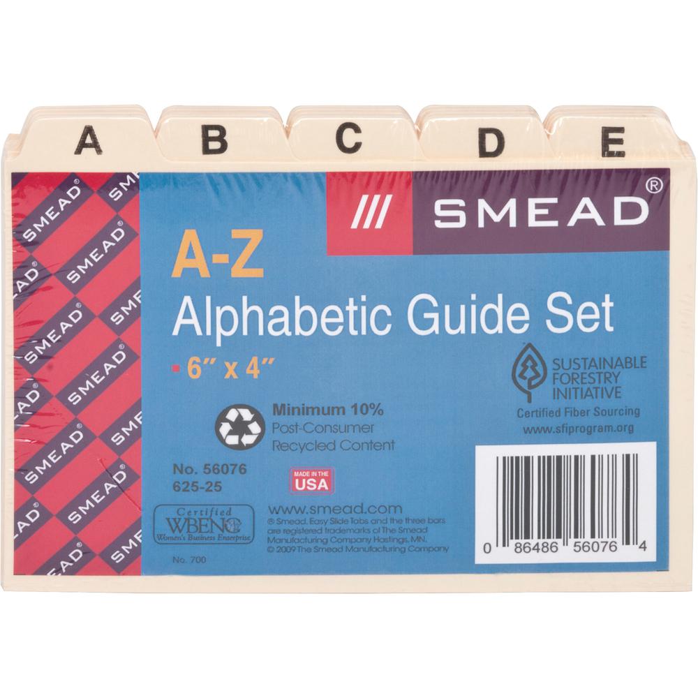 Smead Card Guides with Alphabetic Tab - 6" Divider Width - Manila Divider - Recycled - 5 / Set. Picture 2