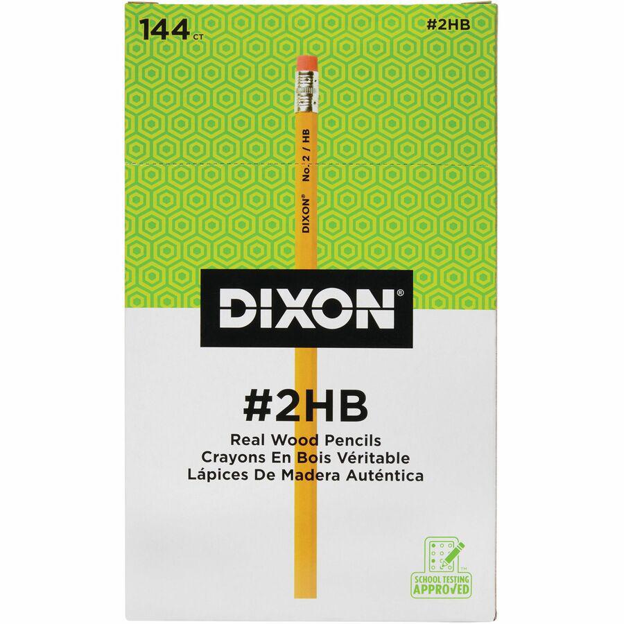 Dixon Woodcase No.2 Eraser Pencils - #2 Lead - Black Lead - Yellow Barrel - 144 / Box. Picture 7