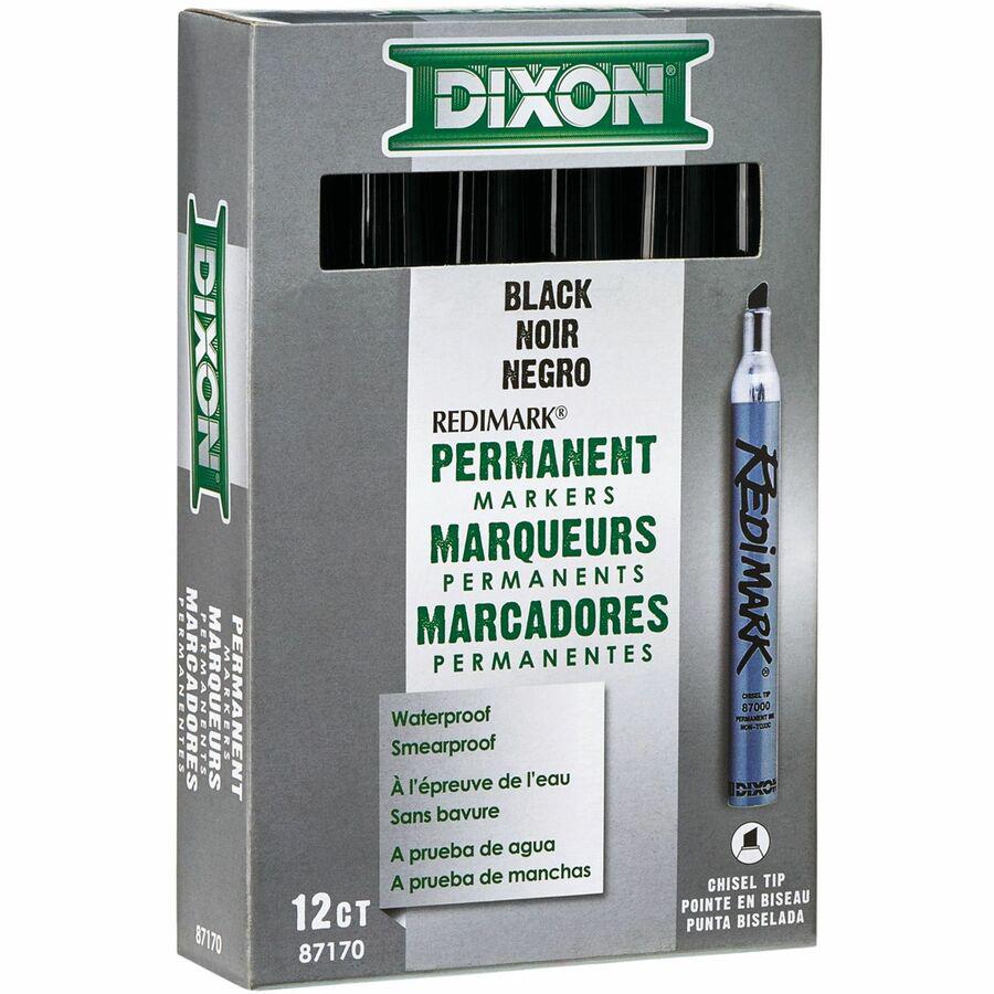 Dixon RediMark Chisel Tip Permanent Markers - Chisel Marker Point Style - Black - Metal Barrel - 12 / Box. Picture 4