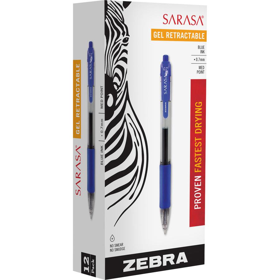 Zebra SARASA dry X20 Retractable Gel Pen - Medium Pen Point - 0.7 mm Pen Point Size - Refillable - Retractable - Blue Pigment-based Ink - Translucent Barrel - 1 / Box. Picture 4