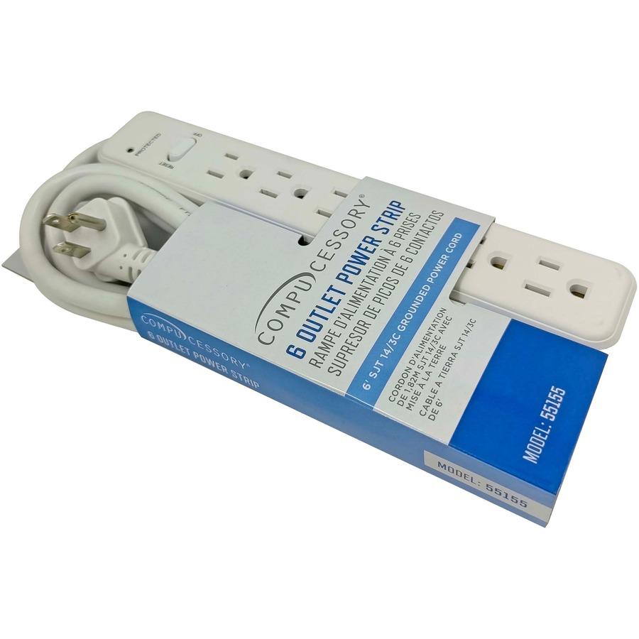 Compucessory 6-Outlet Power Strips - 6 - 6 ft Cord - 104 J Surge Energy - 15 A Current - 125 V AC Voltage - Strip - Putty. Picture 5