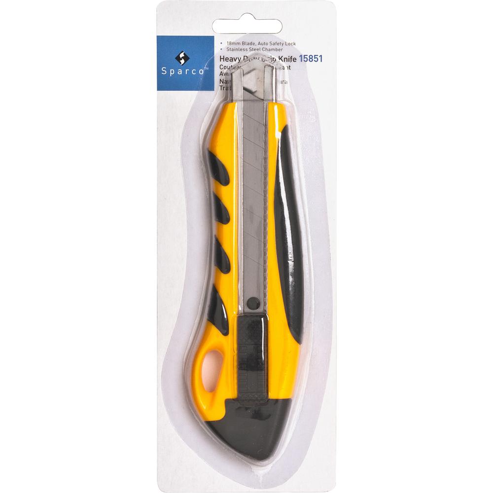 Sparco PVC Anti-Slip Rubber Grip Utility Knife - Stainless Steel Blade - Heavy Duty - Yellow - 1 Each. Picture 6