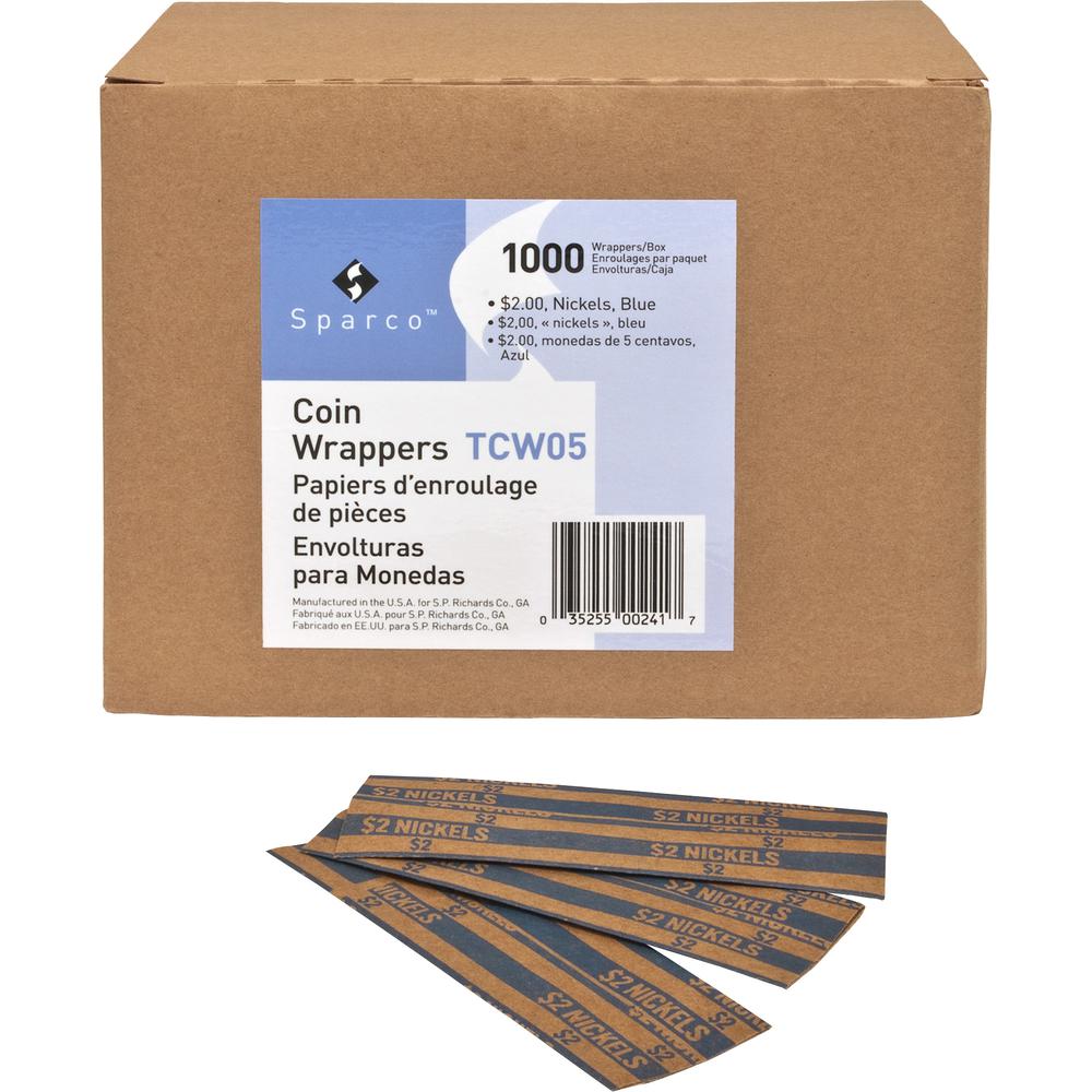 Sparco Flat Coin Wrappers - 1000 Wrap(s)Total $2.00 in 40 Coins of 5¢ Denomination - 60 lb Basis Weight - Kraft - Blue - 1000 / Box. Picture 3
