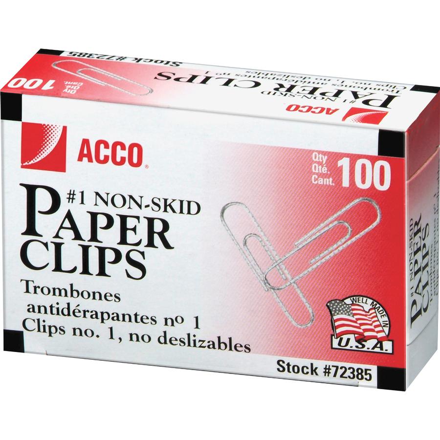 ACCO Premium Paper Clips - No. 1 - 1.3" Length - 10 Sheet Capacity - Non-skid, Strain Resistant, Corrosion Resistant, Galvanized, Non-slip Grip - 10 / Pack - Silver - Metal, Zinc Plated. Picture 4