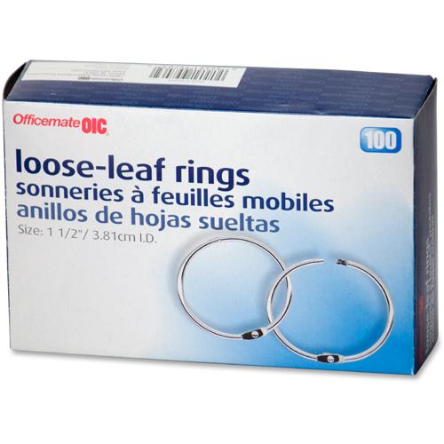 Officemate Loose-Leaf Book Rings - 1.5" Diameter - Silver - Metal - 100 / Box. Picture 2