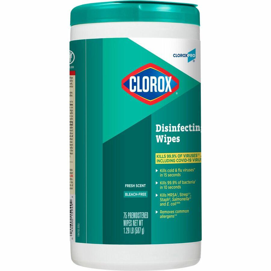 CloroxPro&trade; Disinfecting Wipes - For Hard Surface, Glass, Mirror - Ready-To-Use - Fresh Scent - 75 / Canister - 6 / Carton - Pleasant Scent, Disinfectant, Pre-moistened, Textured, Streak-free, Bl. Picture 19
