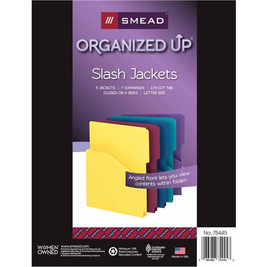 Smead 2/5 Tab Cut Letter Recycled File Pocket - 8 1/2" x 11" - 1" Expansion - Assorted - 10% Recycled - 5 / Pack. Picture 9