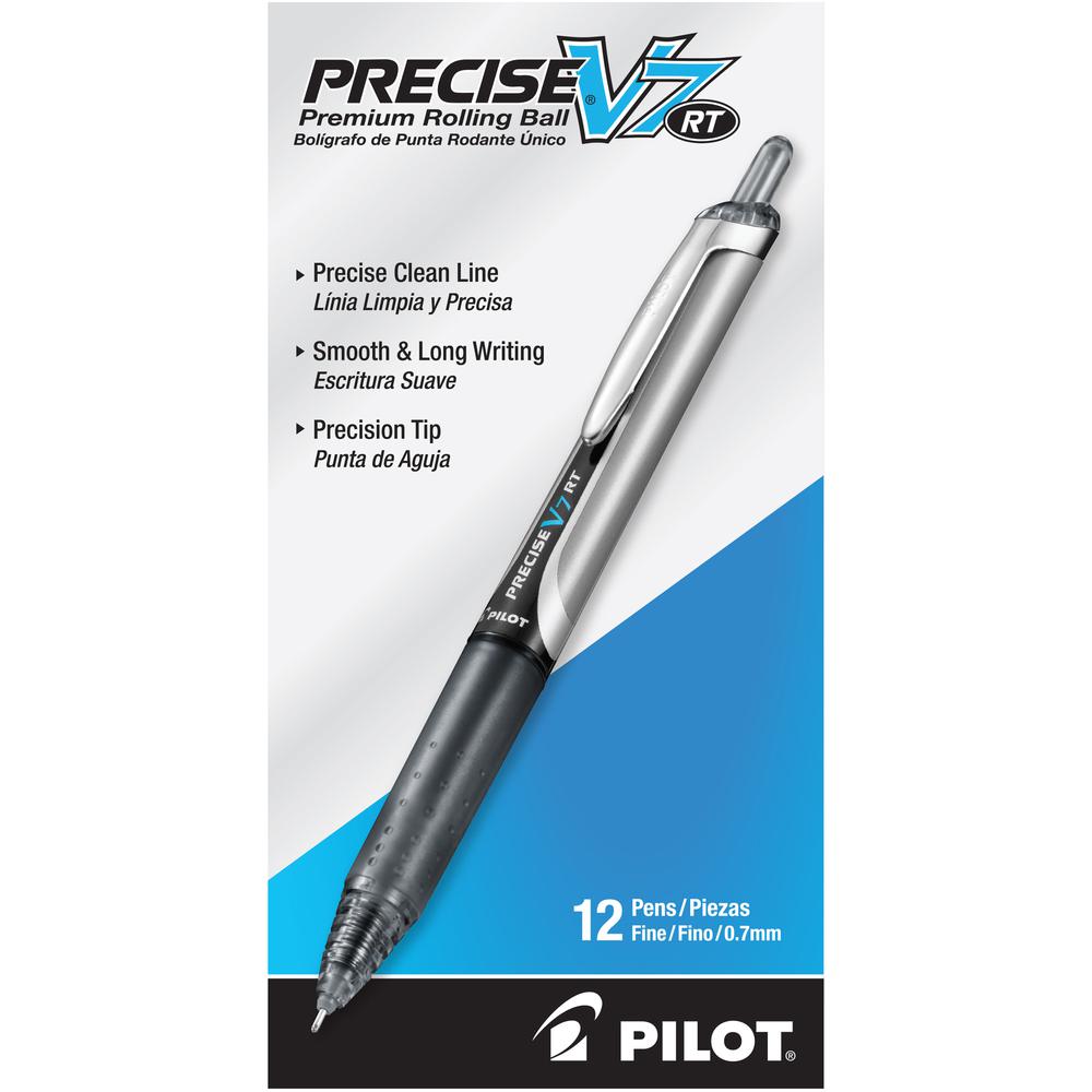 Pilot Precise V7 RT Fine Premium Retractable Rolling Ball Pens - Fine Pen Point - 0.7 mm Pen Point Size - Refillable - Retractable - Black Water Based Ink - Black Barrel - 1 Dozen. Picture 2
