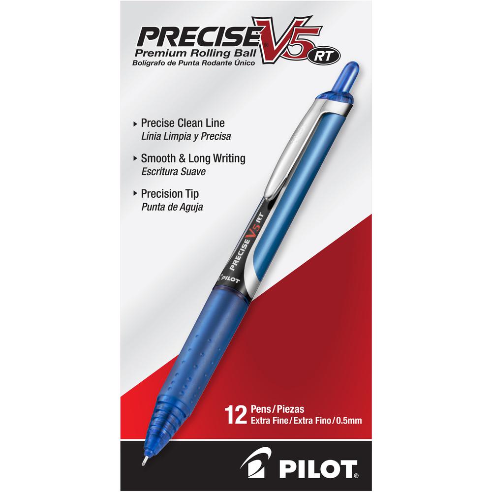 Pilot Precise V5 RT Extra-Fine Premium Retractable Rolling Ball Pens - Extra Fine Pen Point - 0.5 mm Pen Point Size - Needle Pen Point Style - Refillable - Retractable - Blue Water Based Ink - Blue Ba. Picture 2