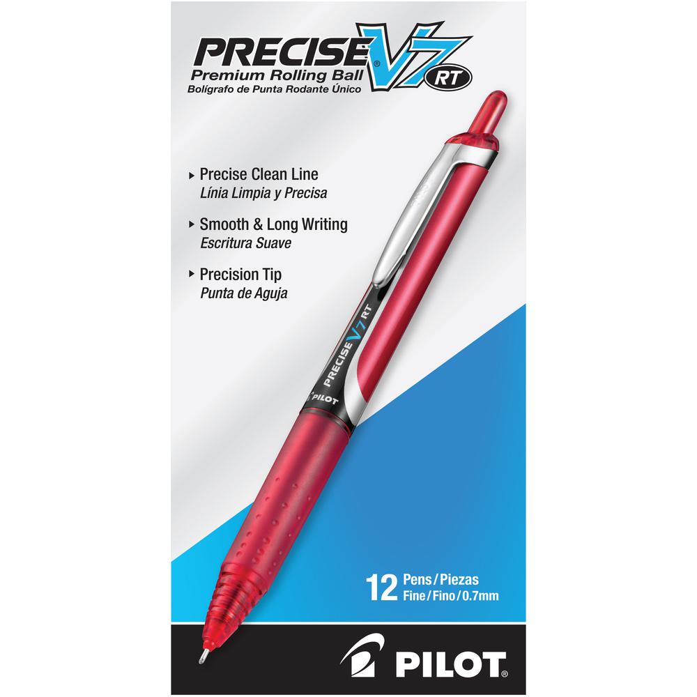 Pilot Precise V7 RT Fine Premium Retractable Rolling Ball Pens - Fine Pen Point - 0.7 mm Pen Point Size - Refillable - Retractable - Red Water Based Ink - Red Barrel - 1 Dozen. Picture 2