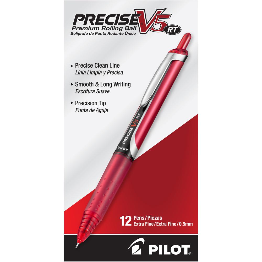 Pilot Precise V5 RT Extra-Fine Premium Retractable Rolling Ball Pens - Extra Fine Pen Point - 0.5 mm Pen Point Size - Needle Pen Point Style - Retractable - Red Water Based Ink - Red Barrel - 1 Dozen. Picture 2