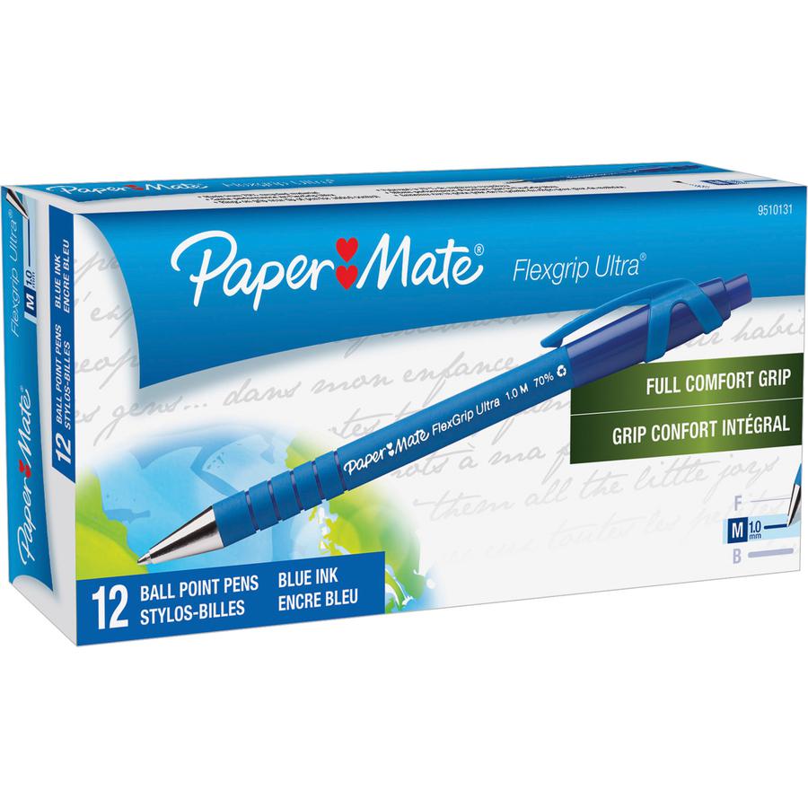 Paper Mate Flexgrip Ultra Retractable Pens - Medium Pen Point - Refillable - Retractable - Blue - Rubber Barrel - 1 Dozen. Picture 2