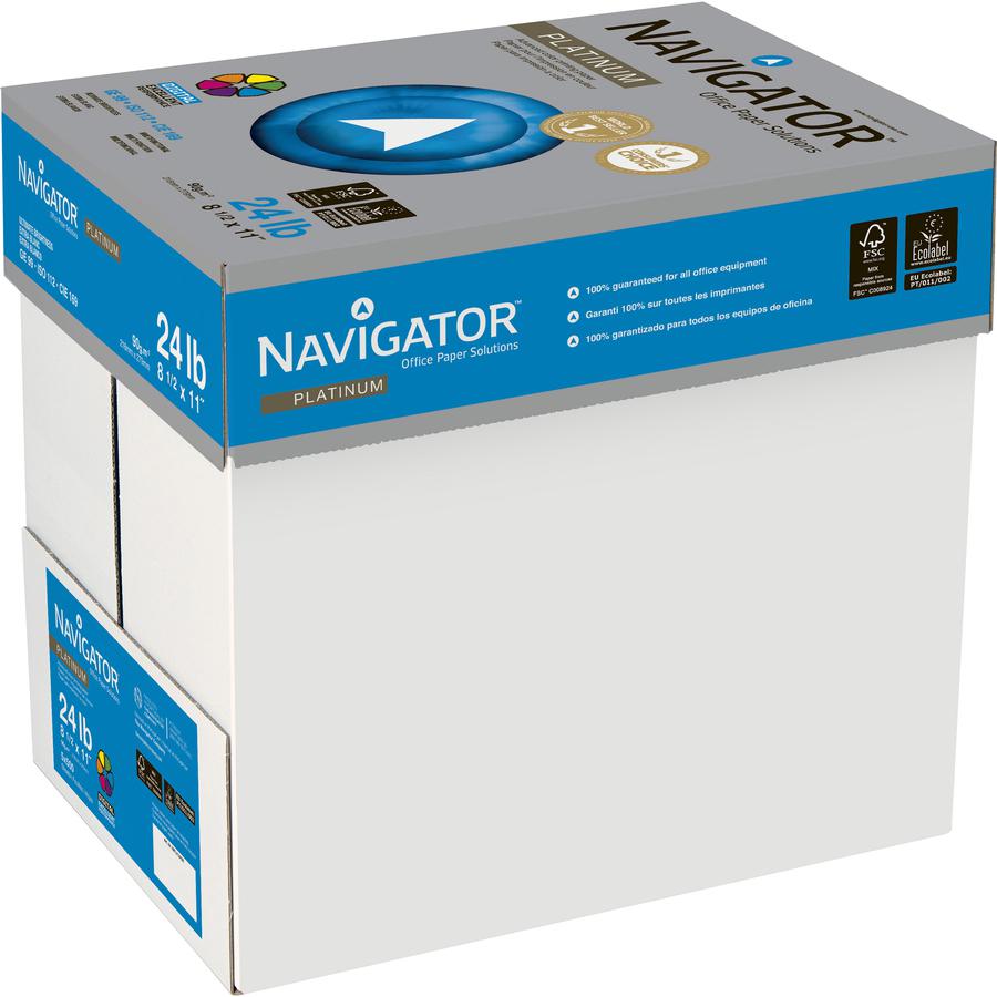 Navigator Platinum Office Multipurpose Paper - 99 Brightness - Letter - 8 1/2" x 11" - 24 lb Basis Weight - Smooth - 2500 / Carton - Jam-free. Picture 2