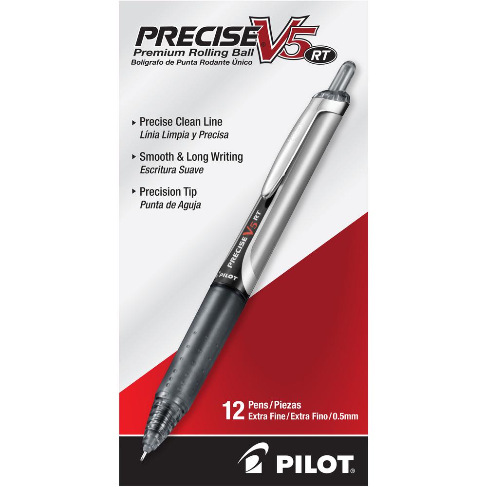 Pilot Precise V5 RT Extra-Fine Premium Retractable Rolling Ball Pens - Extra Fine Pen Point - 0.5 mm Pen Point Size - Needle Pen Point Style - Refillable - Retractable - Black Water Based Ink - Black. Picture 3