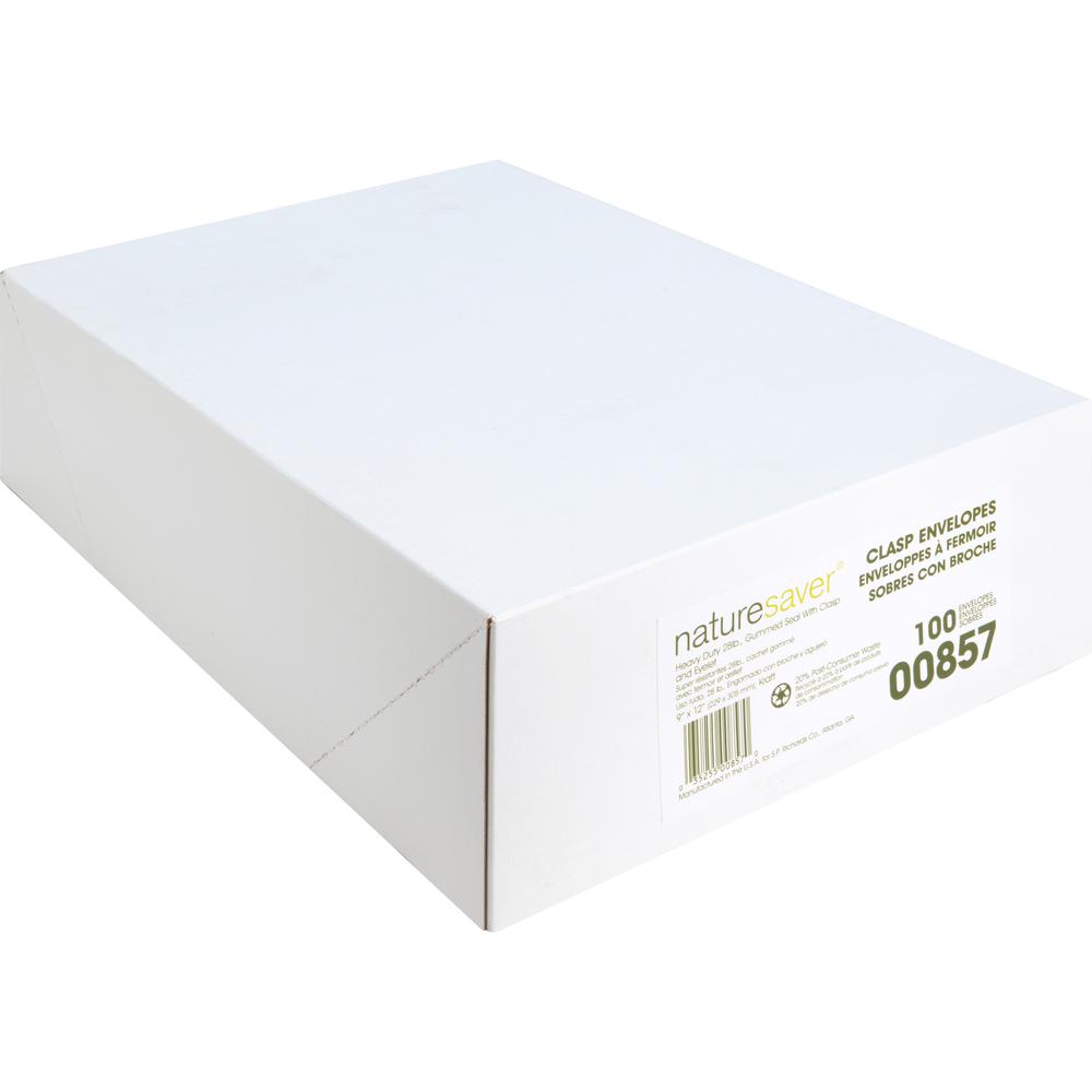 Nature Saver Recycled Clasp Envelopes - Clasp - #90 - 9" Width x 12" Length - 28 lb - Clasp - Kraft - 100 / Box - Yellow. Picture 2