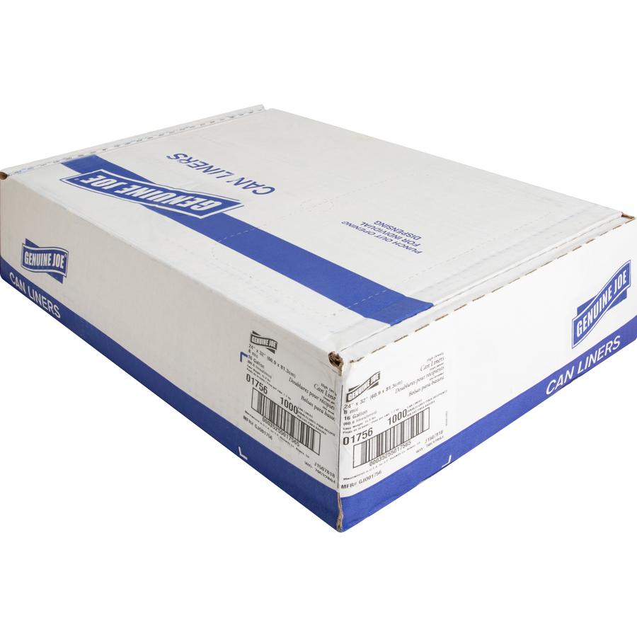 Genuine Joe High-density Can Liners - Small Size - 16 gal - 24" Width x 32" Length x 0.31 mil (8 Micron) Thickness - High Density - Clear - Resin - 1000/Carton - Office Waste, Industrial Trash. Picture 11