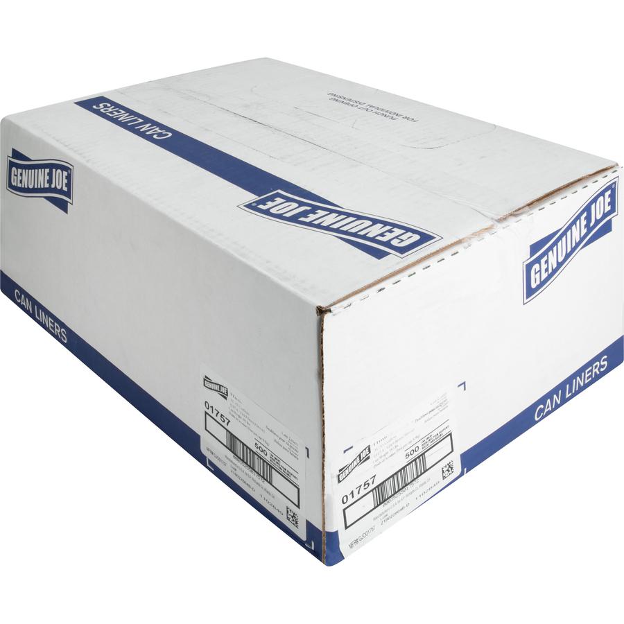 Genuine Joe High-density Can Liners - Medium Size - 33 gal - 33" Width x 40" Length x 0.43 mil (11 Micron) Thickness - High Density - Clear - Resin - 500/Carton - Office Waste, Industrial Trash. Picture 7