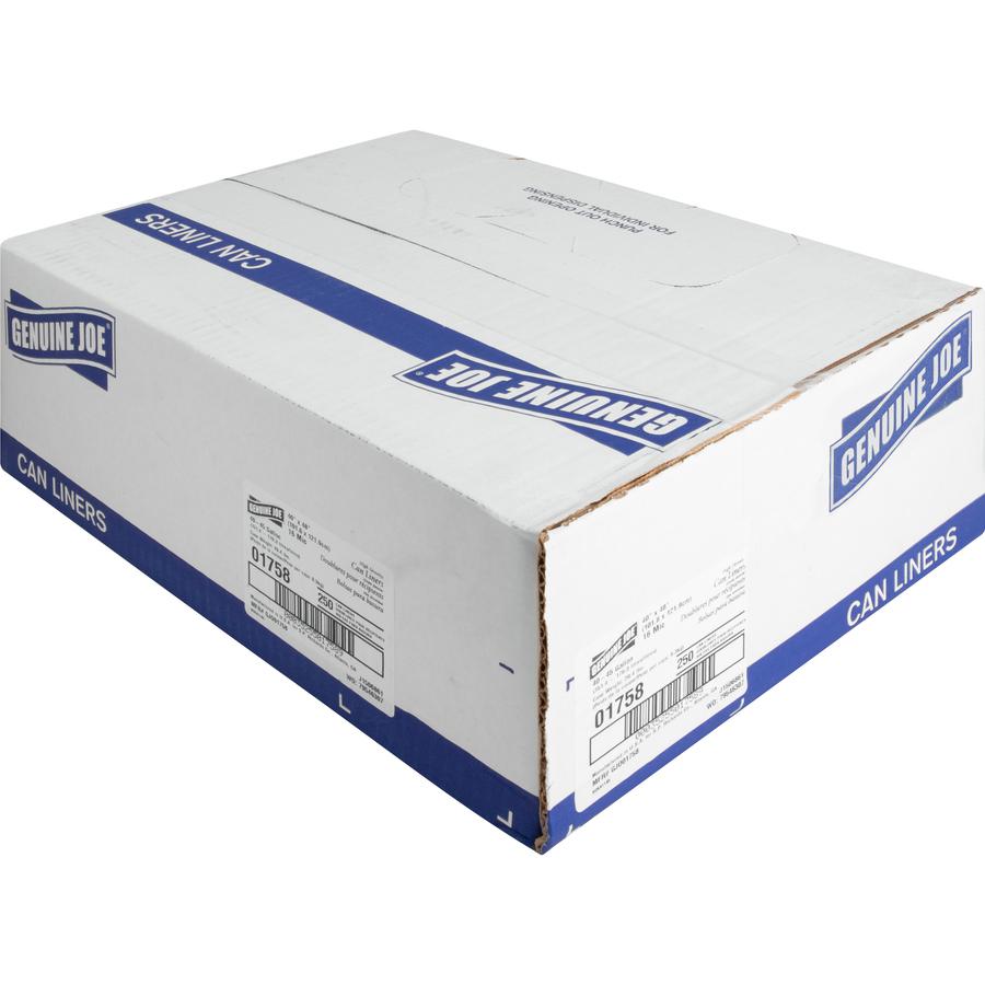 Genuine Joe High-density Can Liners - Large Size - 45 gal - 40" Width x 48" Length x 0.63 mil (16 Micron) Thickness - High Density - Clear - Resin - 250/Carton - Office Waste, Industrial Trash. Picture 4