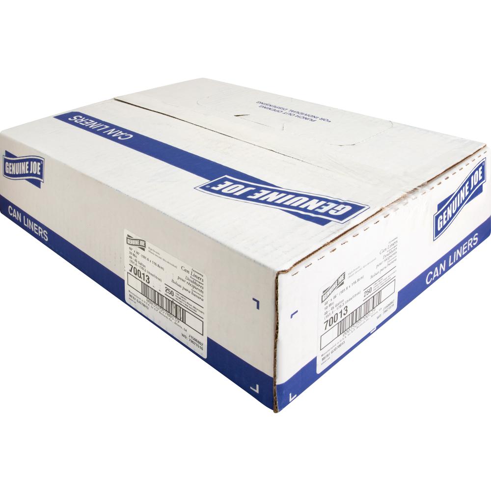 Genuine Joe Economy High-Density Can Liners - Large Size - 45 gal - 40" Width x 46" Length x 0.39 mil (10 Micron) Thickness - High Density - Translucent - Resin - 250/Carton. Picture 4