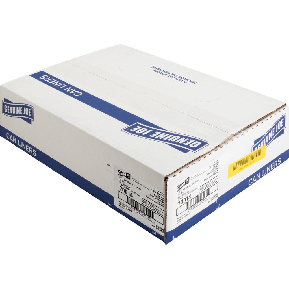 Genuine Joe Economy High-Density Can Liners - Extra Large Size - 60 gal - 38" Width x 58" Length x 0.47 mil (12 Micron) Thickness - High Density - Translucent - Resin - 200/Carton - Office Waste. Picture 7