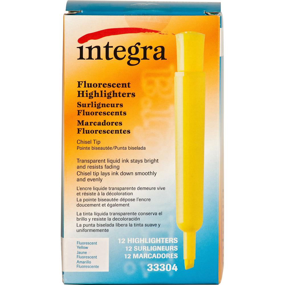 Integra Chisel Desk Liquid Highlighters - Chisel Marker Point Style - Yellow Water Based Ink - Yellow Barrel - 1 Dozen. Picture 6