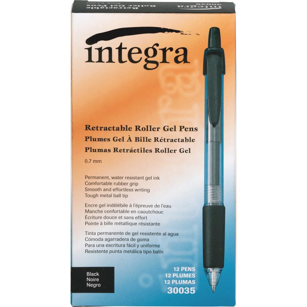 Integra Retractable 0.7mm Gel Pens - Medium Pen Point - 0.7 mm Pen Point Size - Retractable - Black Gel-based Ink - Clear Barrel - Metal Tip - 1 Dozen. Picture 3