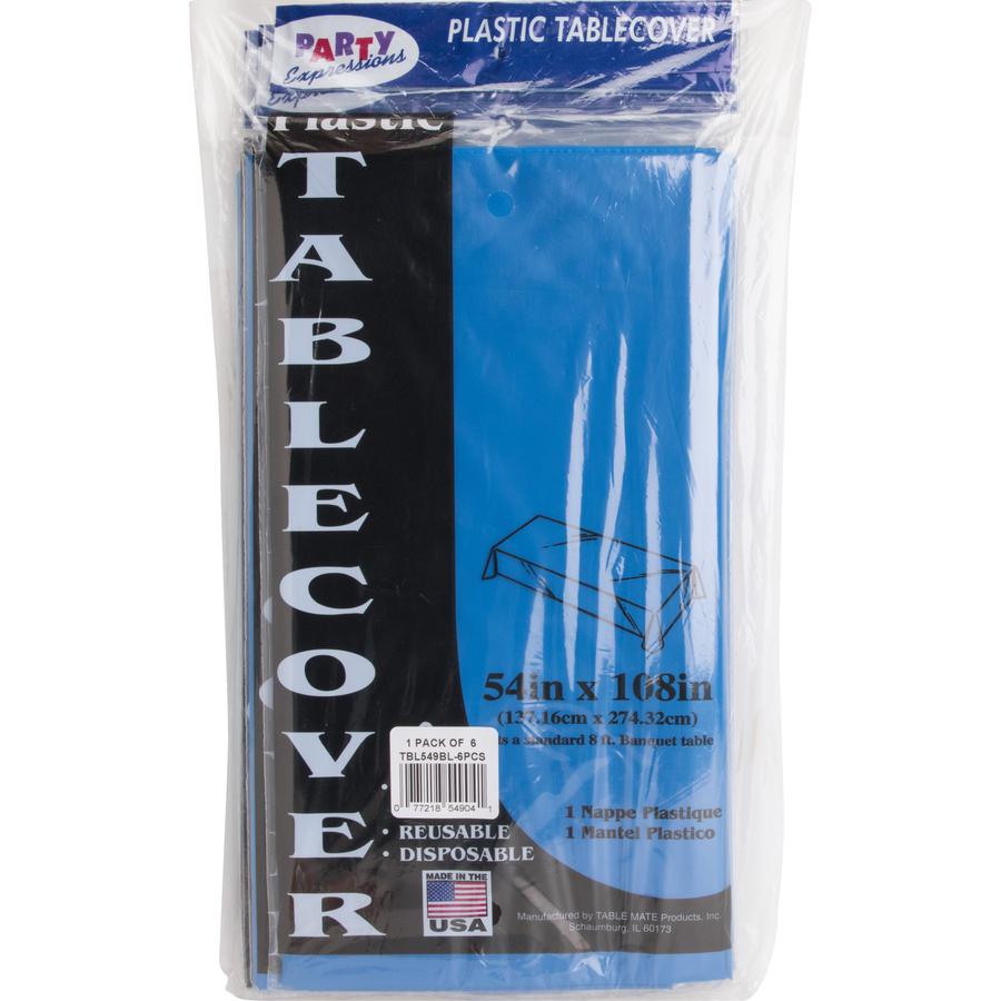 Tablemate Heavy-duty Plastic Table Covers - 108" Length x 54" Width - Plastic - Blue - 6 / Pack. Picture 5