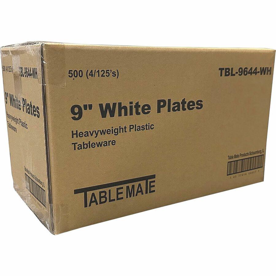 Tablemate 9" Plastic Plates - 9" Diameter - White - 125 / Pack. Picture 9