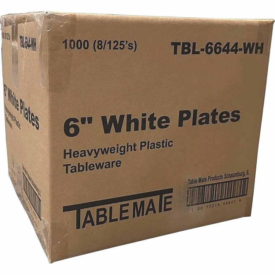 Tablemate 6" Plastic Plates - 6" Diameter - White - Plastic Body - 125 / Pack. Picture 9