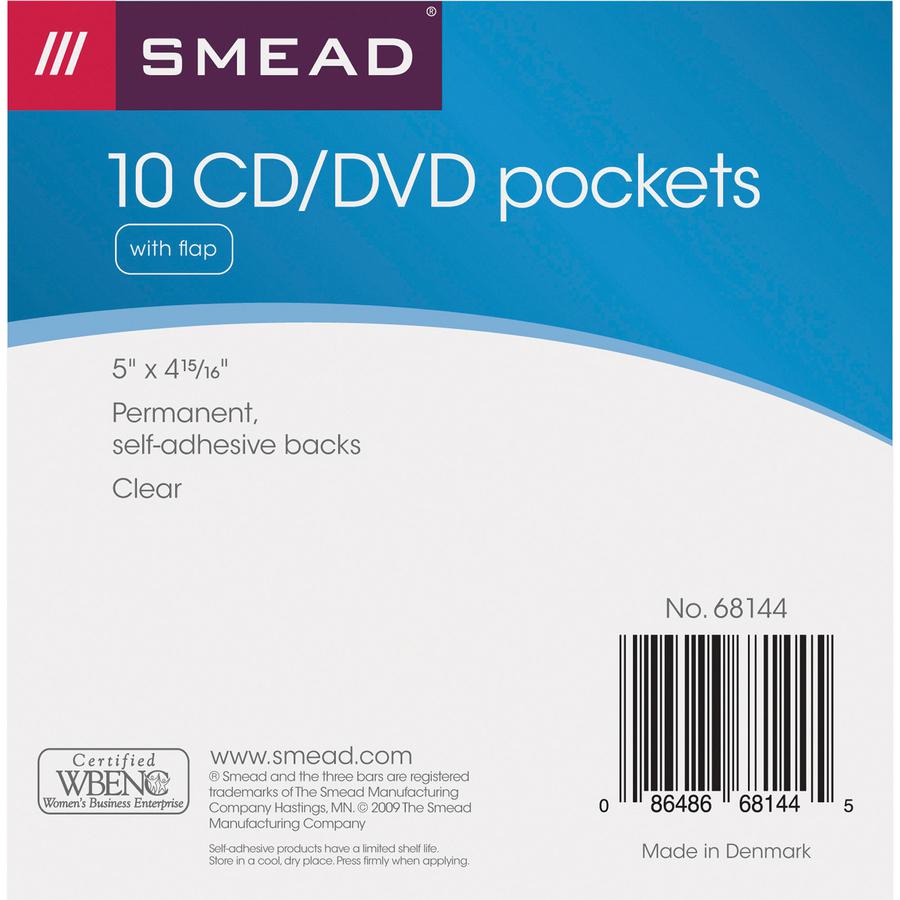 Smead Self-Adhesive CD/DVD Pockets - 4.9" Height x 5" Width - Clear - Poly - 10 / Pack. Picture 2