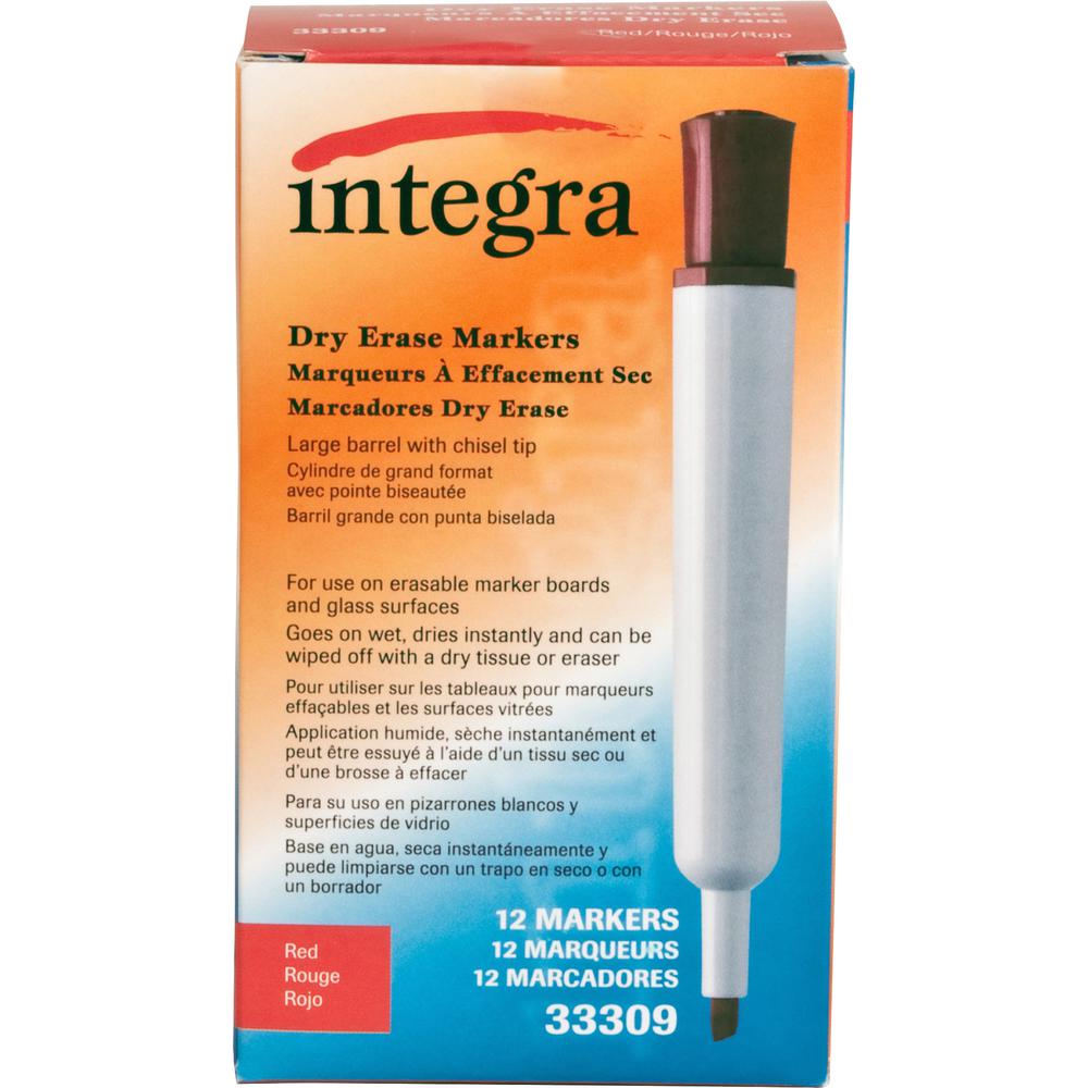 Integra Chisel Point Dry-erase Markers - Chisel Marker Point Style - Red - 1 Dozen. Picture 4