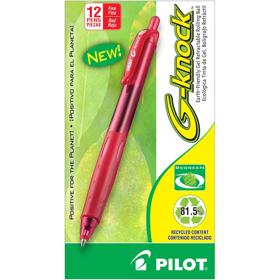 Pilot BeGreen G-Knock Retractable Gel Ink Pens - Fine Pen Point - 0.7 mm Pen Point Size - Refillable - Retractable - Red Gel-based Ink - Red Barrel - 1 Dozen. Picture 3