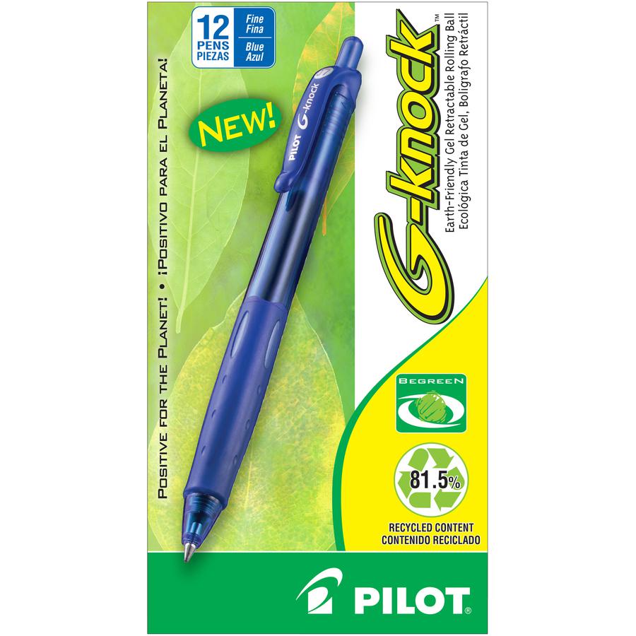 Pilot BeGreen G-Knock Retractable Gel Ink Pens - Fine Pen Point - 0.7 mm Pen Point Size - Refillable - Retractable - Blue Gel-based Ink - Blue Barrel - 1 Dozen. Picture 2