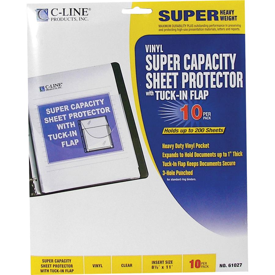 C-Line Super Capacity Super Heavyweight Vinyl Sheet Protectors with Tuck-In Flap - Clear, Top Loading, 11 x 8-1/2, 10/PK. Picture 2