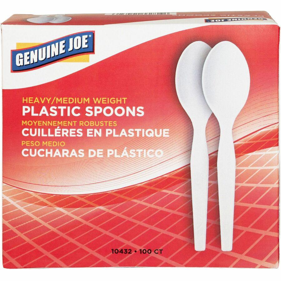 Genuine Joe Heavyweight Disposable Spoons - 100/Box - Polystyrene - White. Picture 6
